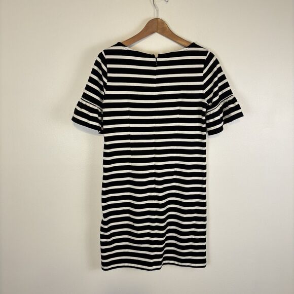 J. Crew Ruffle Bell Sleeve Striped Shift Knit Dress Women's Size XS Style H7043 - Picture 5 of 9